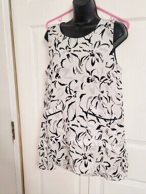 Habitat Black and White Abstract Floral Tunic Rayon Small Oversized